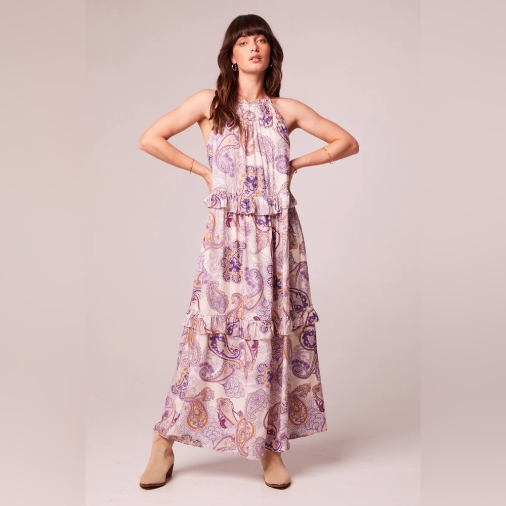 Band of the Free by Band of Gypsies NWT Liliane Purple Paisley Tiered Maxi Dress